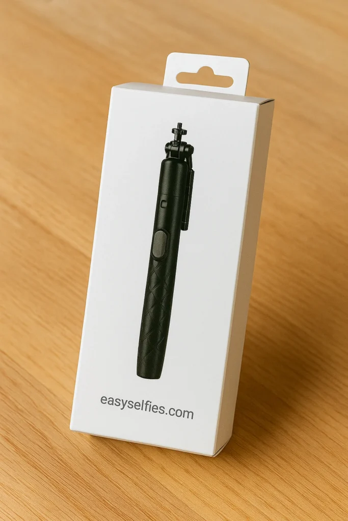 Travel selfie stick with carrying pouch